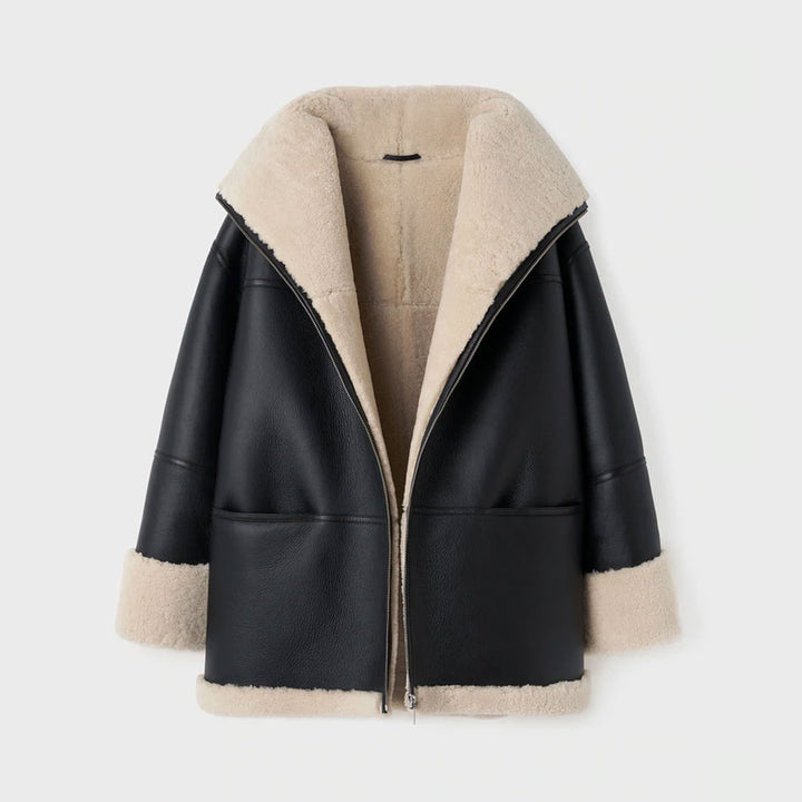 Womens shearling jacket front view