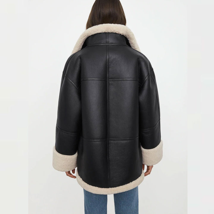 back view of women shearling jacket