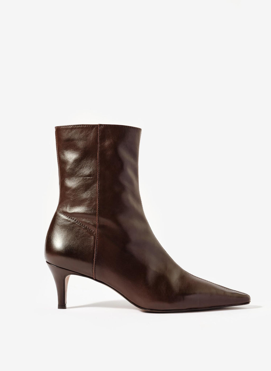 Brown leather ankle boot on a white background