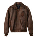 Brown Avirex Iconic croc-effect leather bomber jacket front view