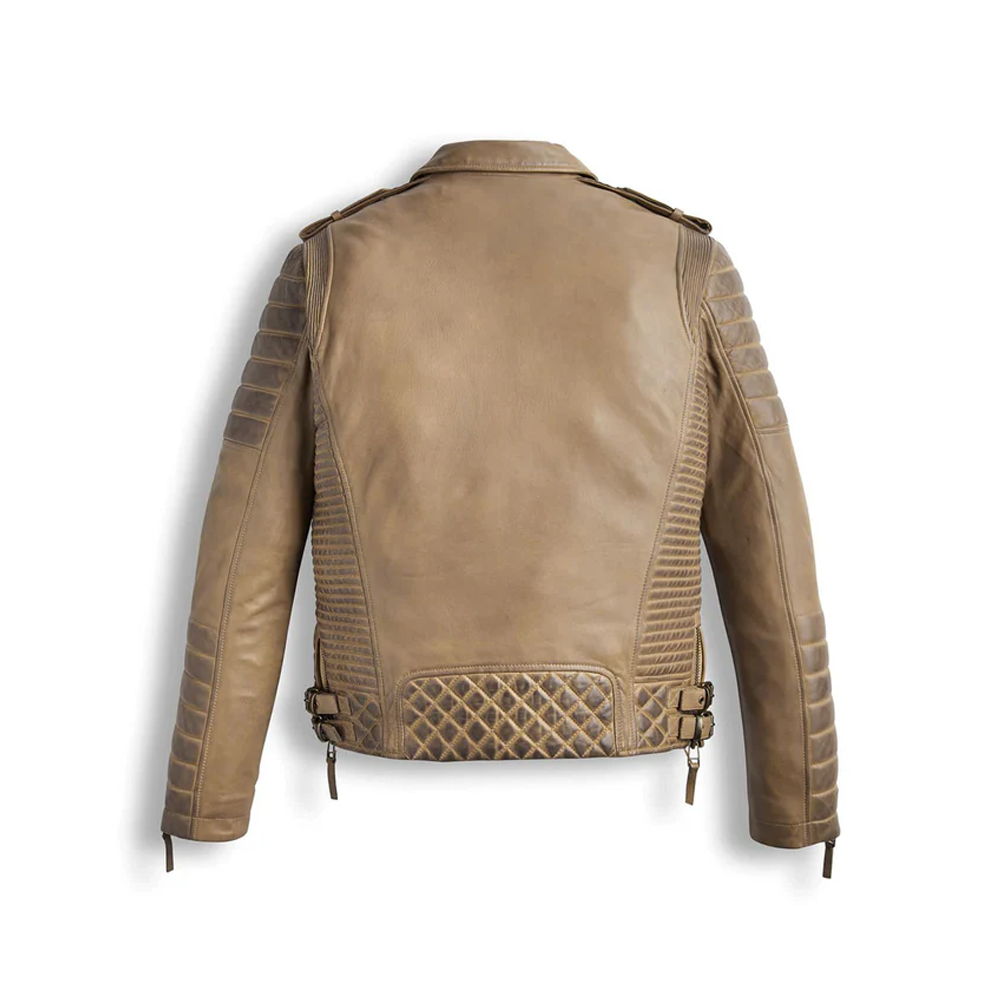 Light Brown Biker Leather Jacket - Waxed Biker Jacket