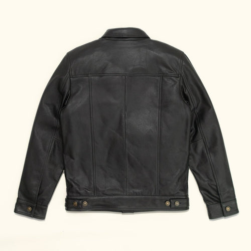 Black leather jacket on a white background