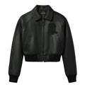 Women’s black cropped Avirex Iconic lambskin leather jacket front