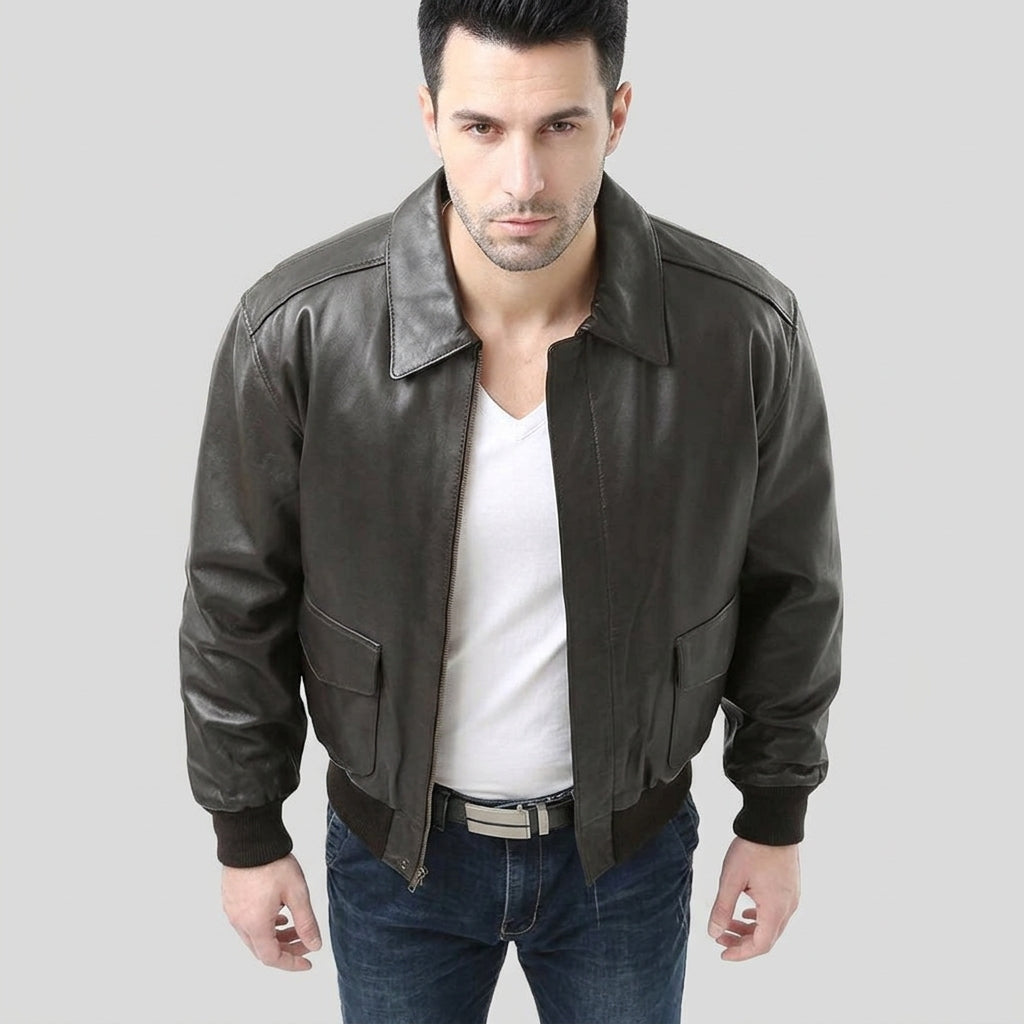 men leather jacket front view
