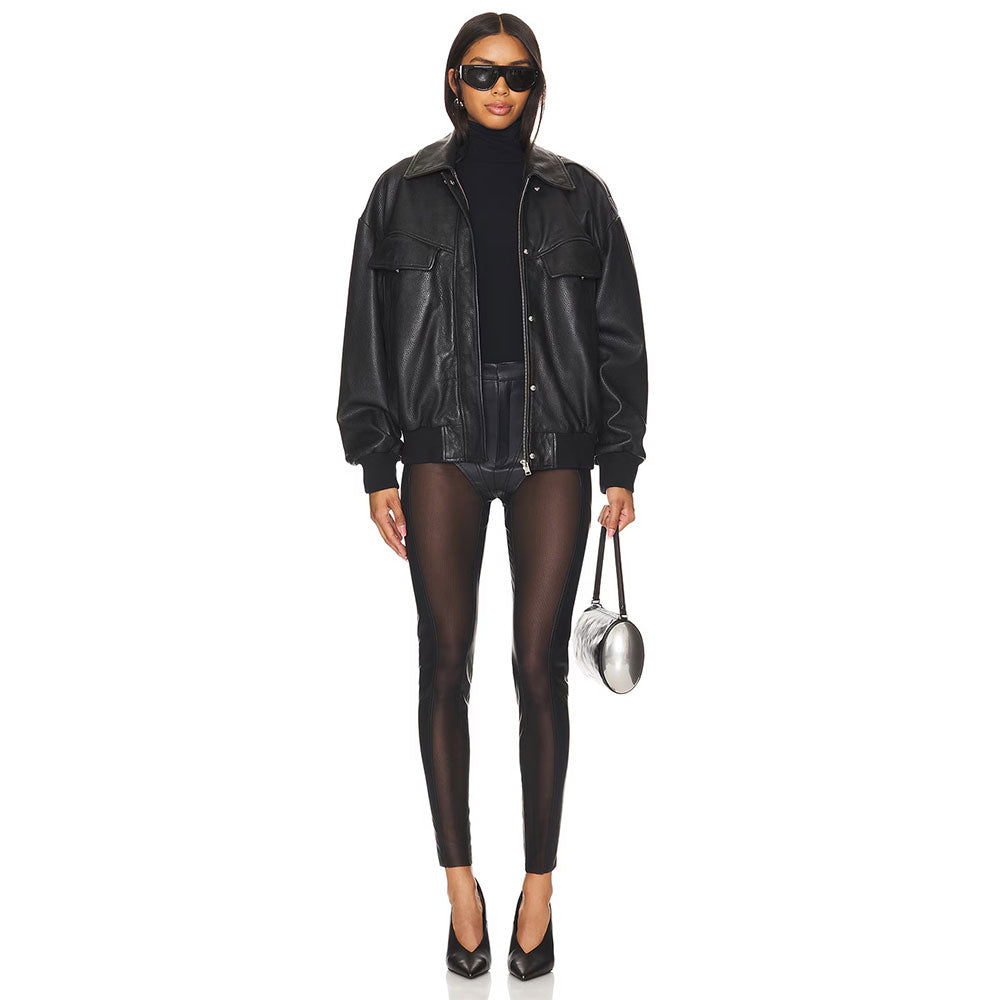 Genuine Black Leather Bomber Jacket - Authentic High Quality Leather