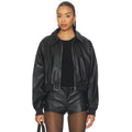 Women Black Leather Bomber Jacket - Genuine Bomber Jacket