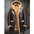 Brown leather coat with brown fur lining on a dark background