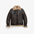 Brown leather jacket with fur collar and cuffs on a white background
