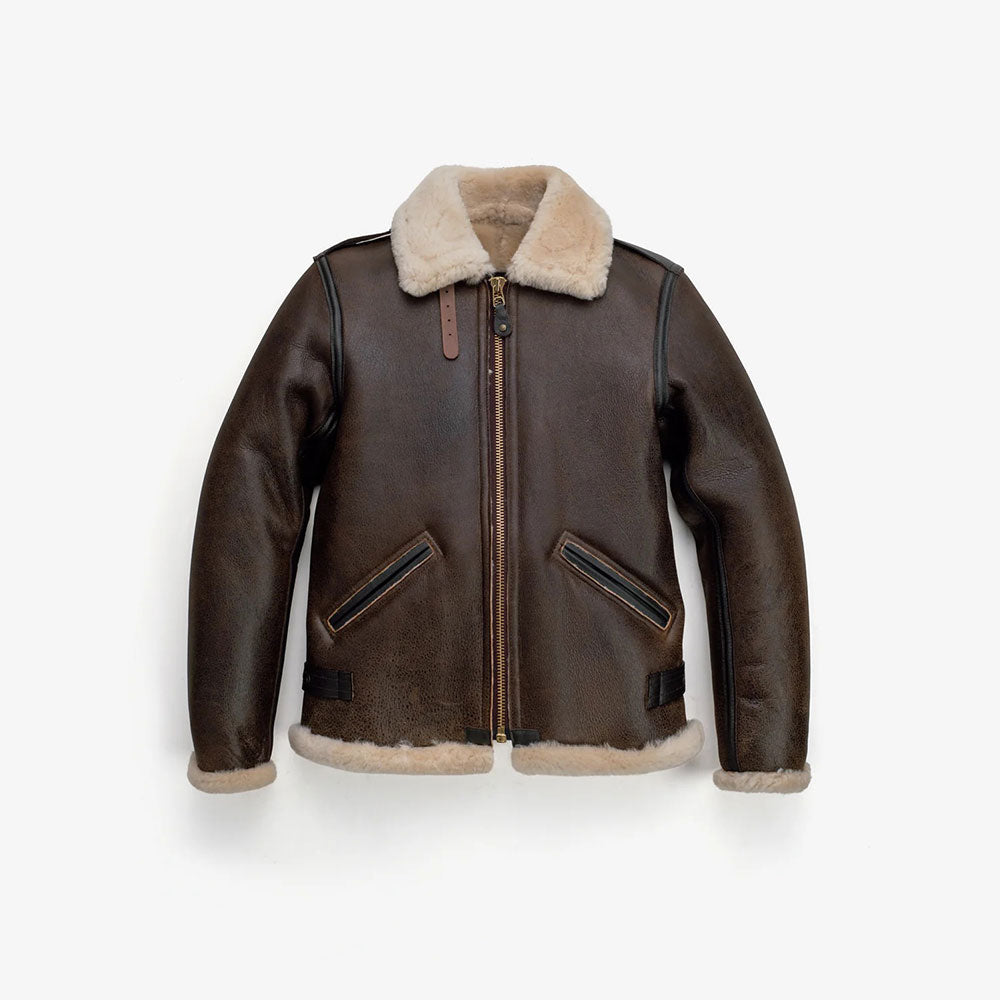 B-6 Sheepskin Shearling Bomber Jacket | Cowhide Trim, Brown