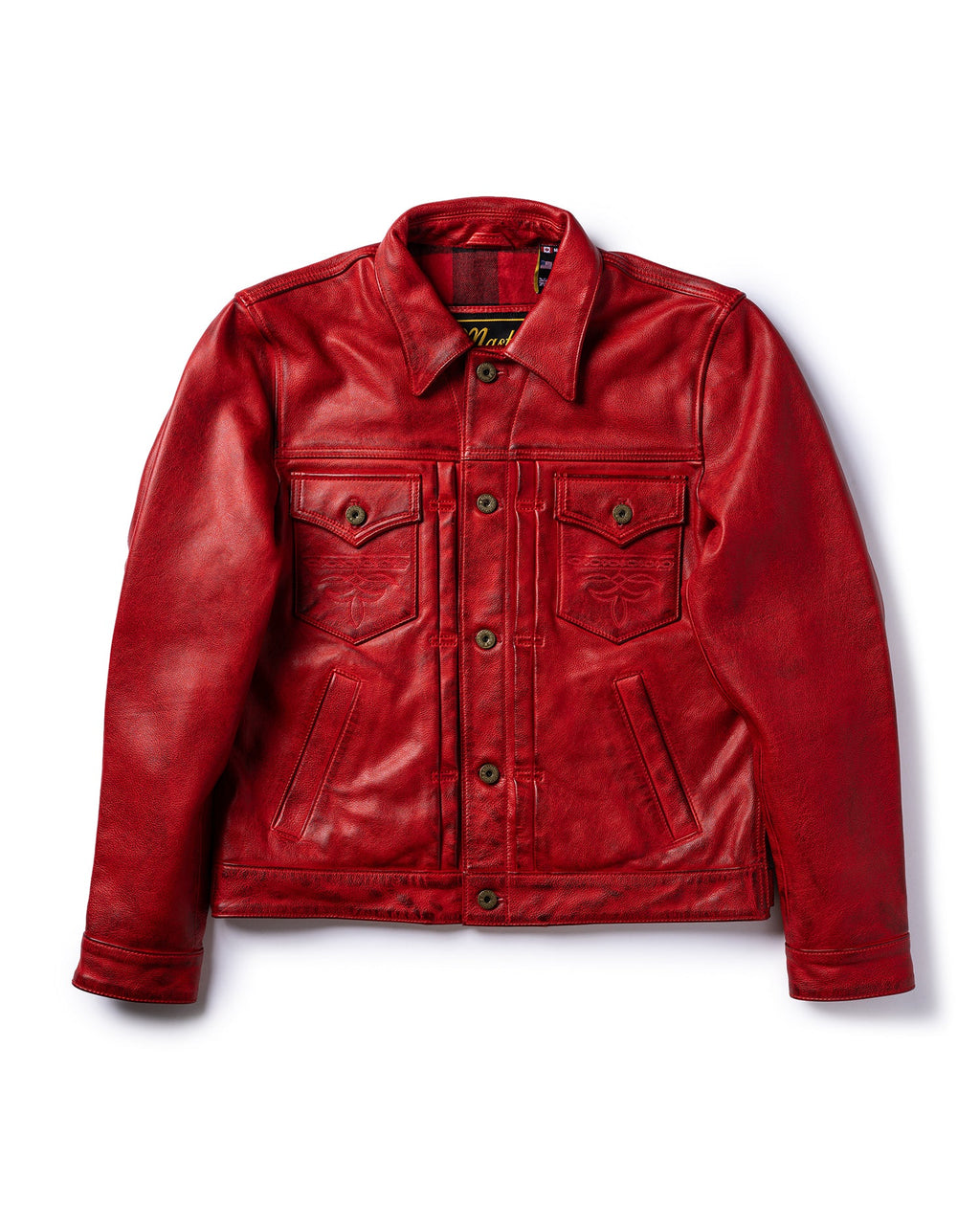 Red leather jacket on a white background