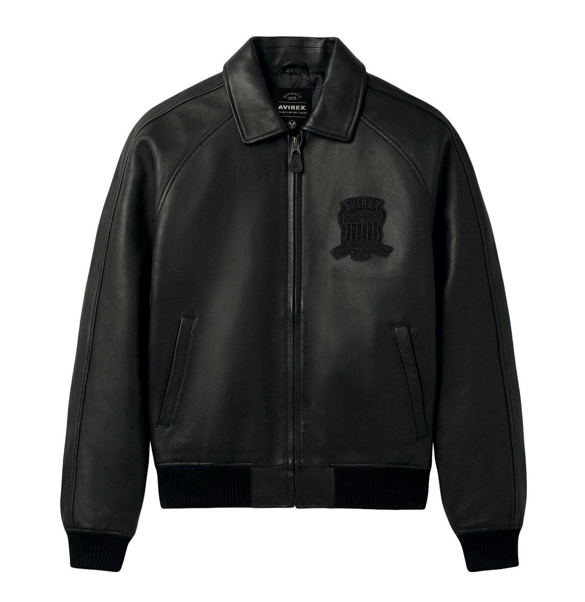 Black Avirex Iconic lambskin leather jacket front view