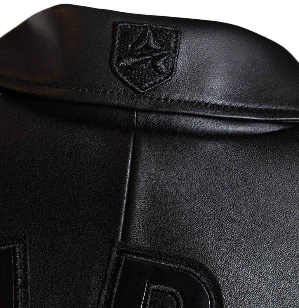 AVIREX leather appliqué and circular embroidered back emblem