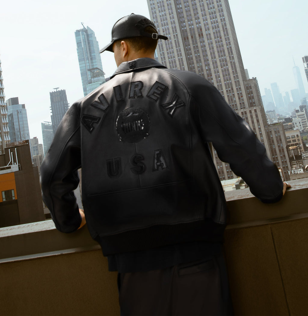 back view of avirex leather jacket