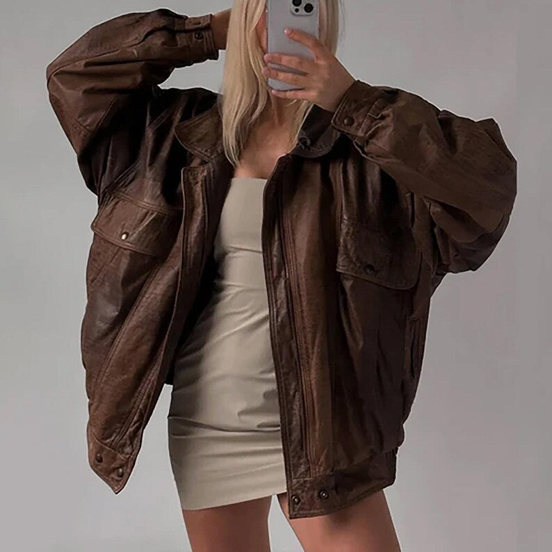 Women Brown Vintage Leather Jacket