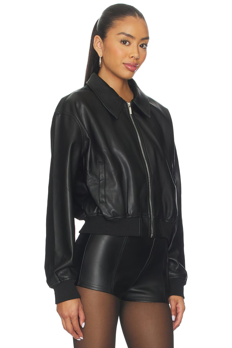 Women Black Leather Bomber Jacket - Genuine Bomber Jacket