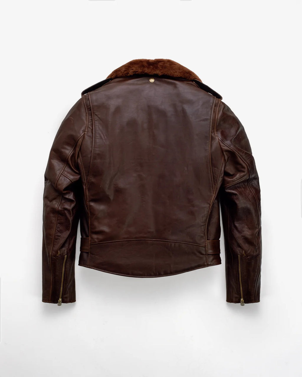 Brown leather jacket with fur collar on a white background