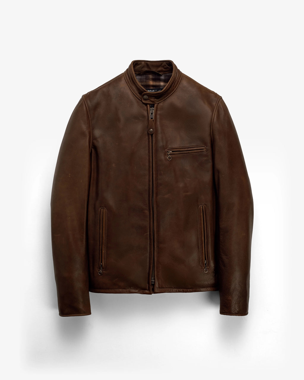 Brown leather jacket on a white background