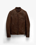 Brown leather jacket on a white background