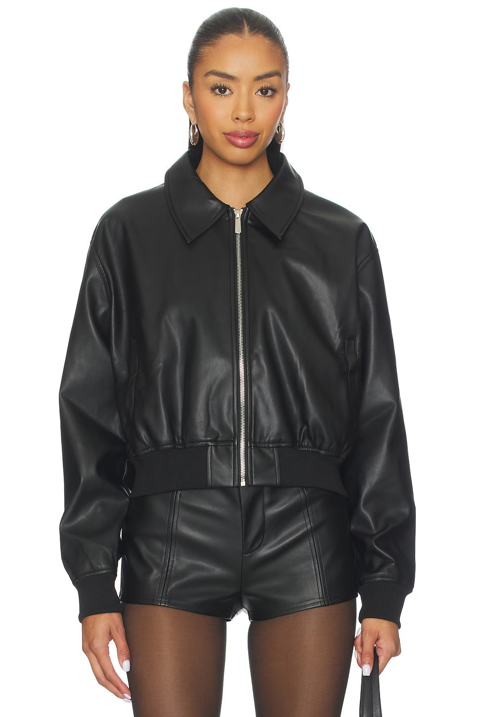 Women Black Leather Bomber Jacket - Genuine Bomber Jacket