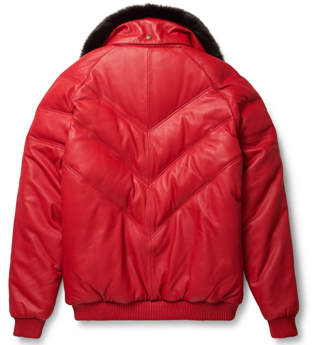 Men's Red Leather Goose Bomber Jacket