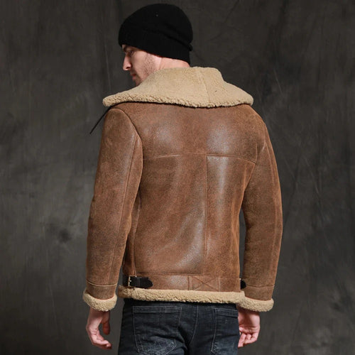 back view of mens sheepskin shearling jacket