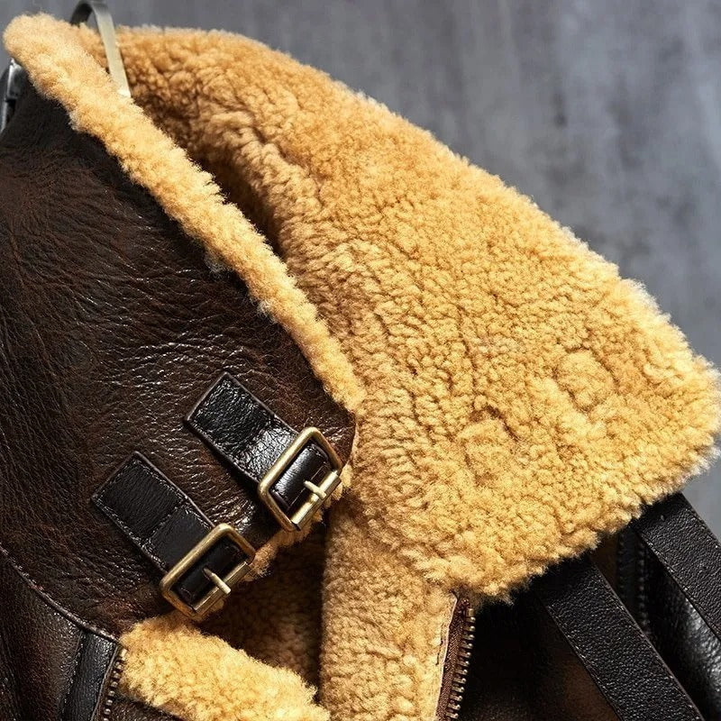 Men's Shearling Bomber Jacket In Brown Color