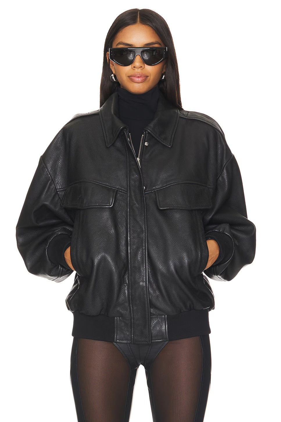 Genuine Black Leather Bomber Jacket - Authentic High Quality Leather