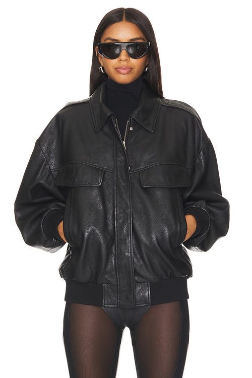 Genuine Black Leather Bomber Jacket - Authentic High Quality Leather