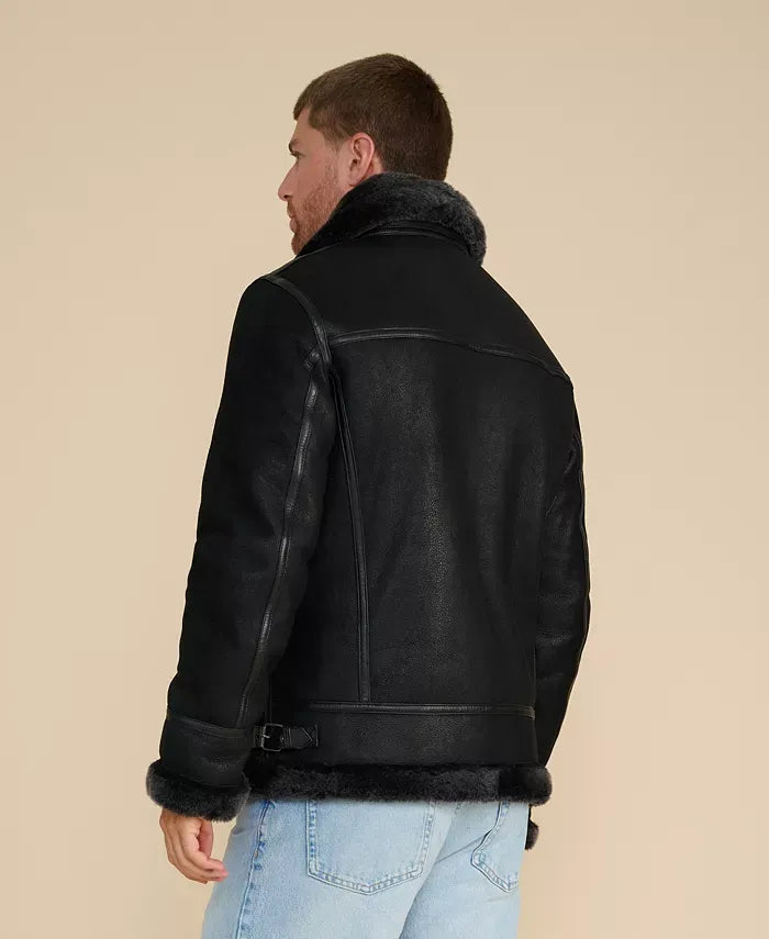 Genuine Black Suede Shearling Jacket For Men