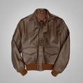 Brown leather jacket on a light gray background