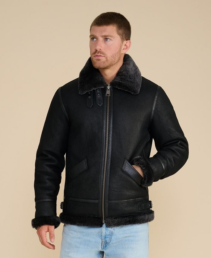 Genuine Black Suede Shearling Jacket For Men