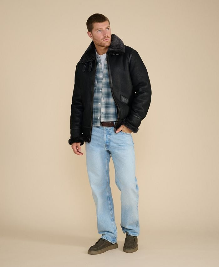 Genuine Black Suede Shearling Jacket For Men