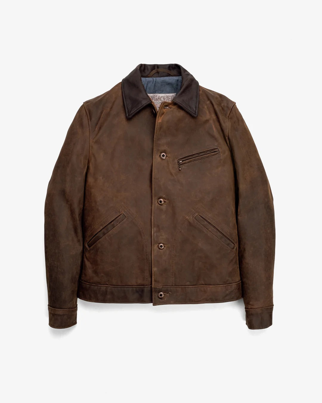 Brown leather jacket on a white background