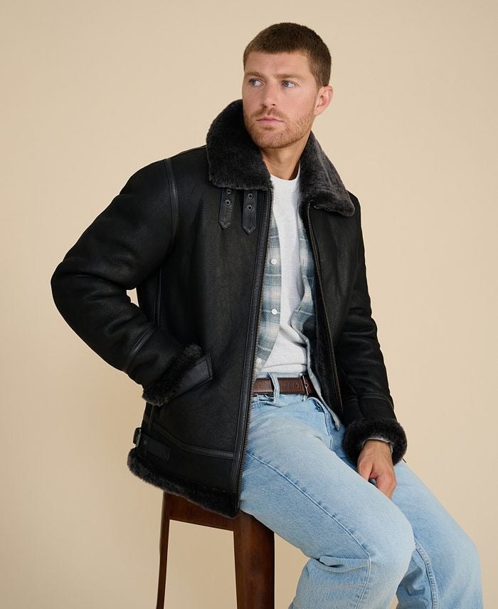 Genuine Black Suede Shearling Jacket For Men