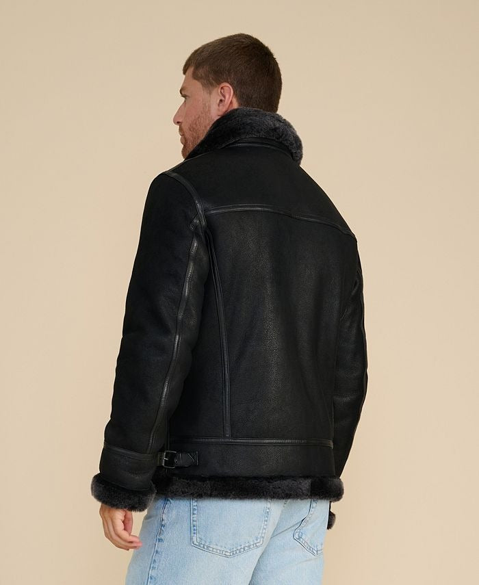 Genuine Black Suede Shearling Jacket For Men
