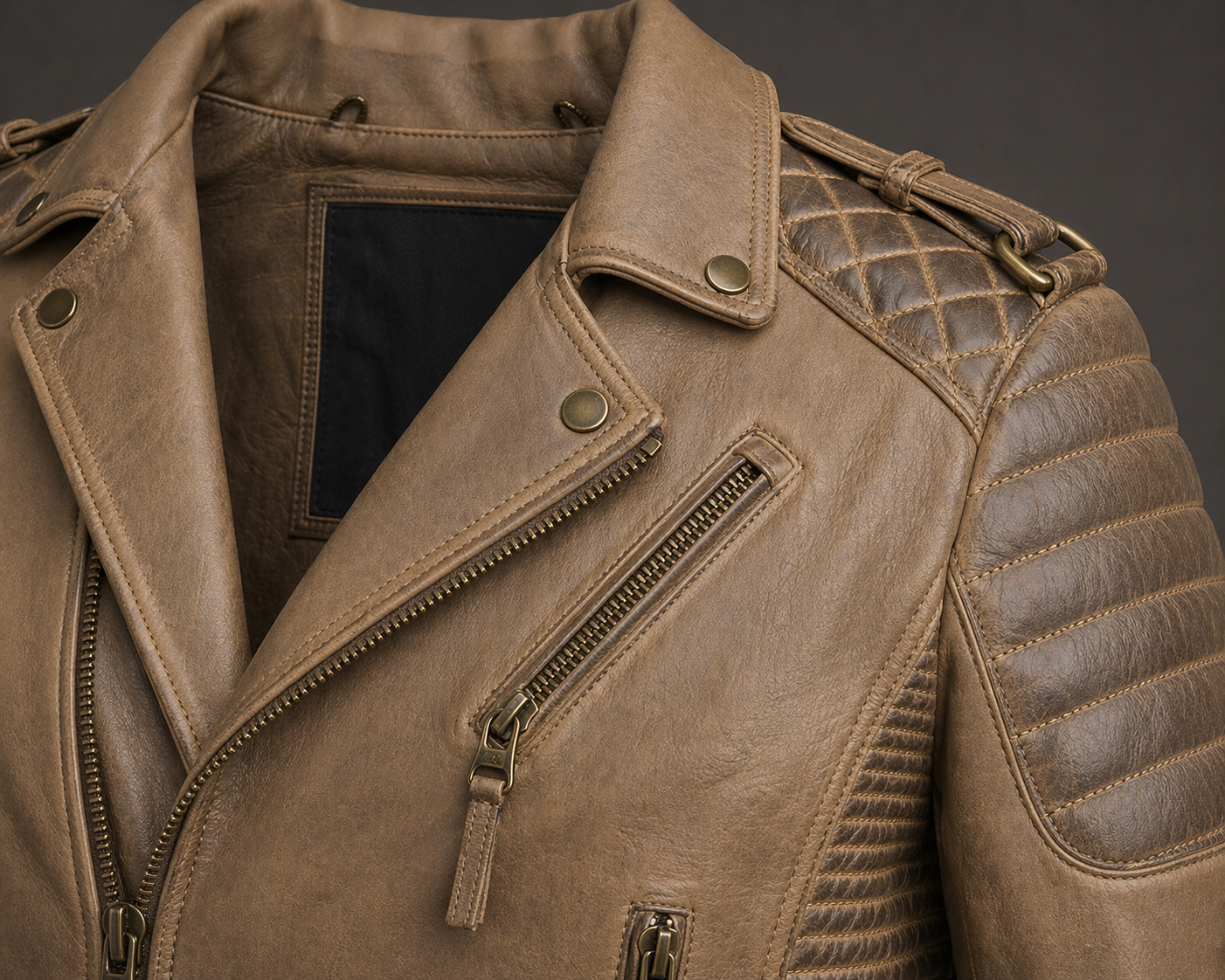 Light Brown Biker Leather Jacket - Waxed Biker Jacket