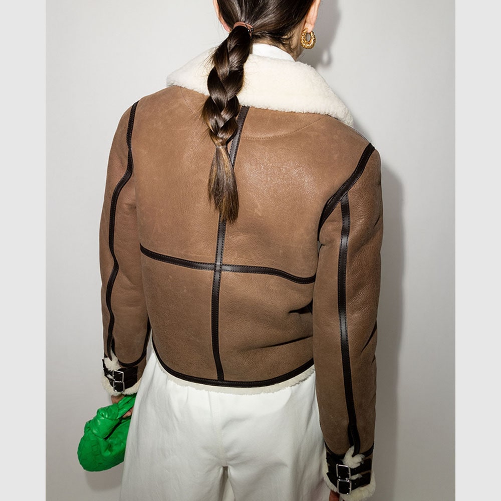 back view of b3 flight bomber leather jacket