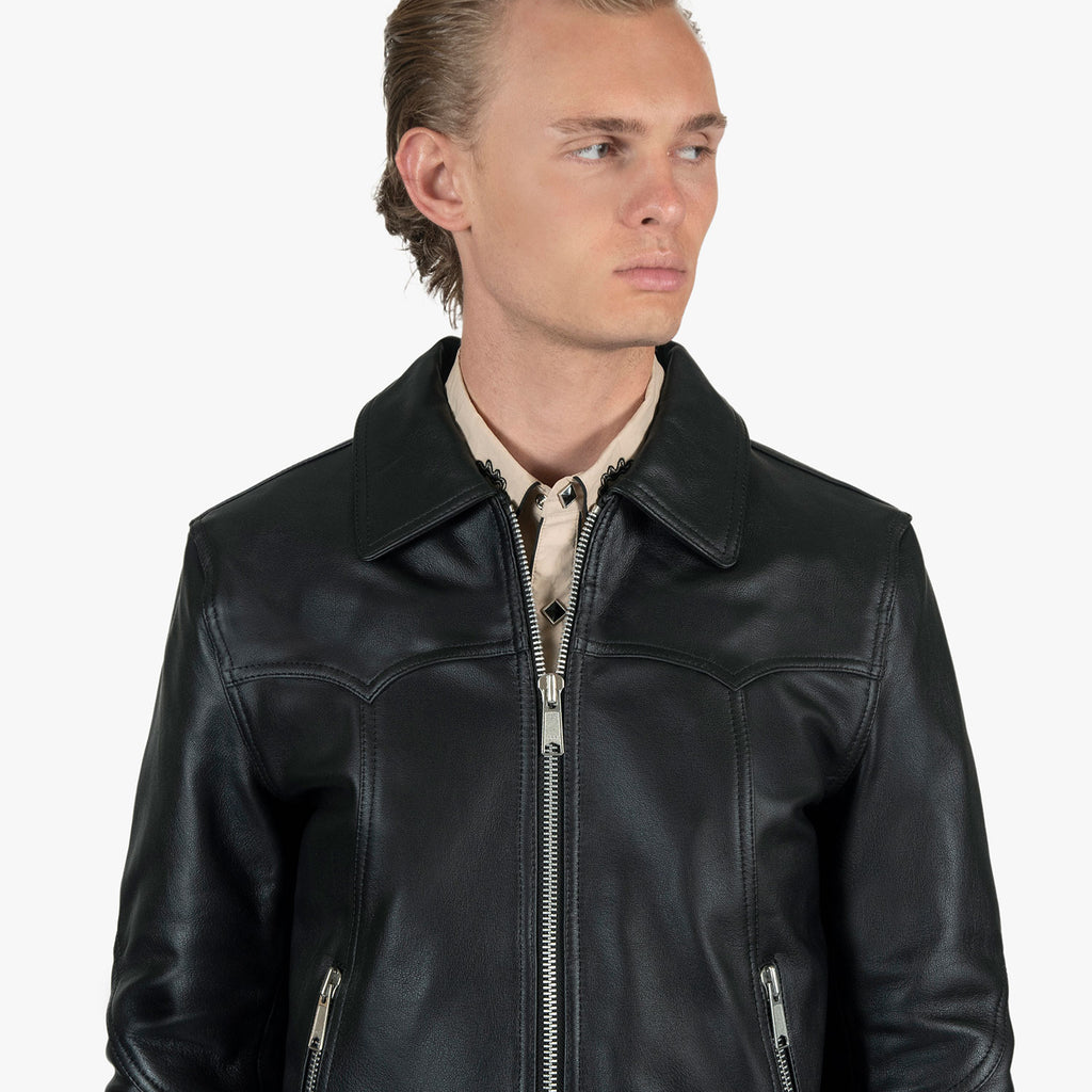 men leather jcket closeup