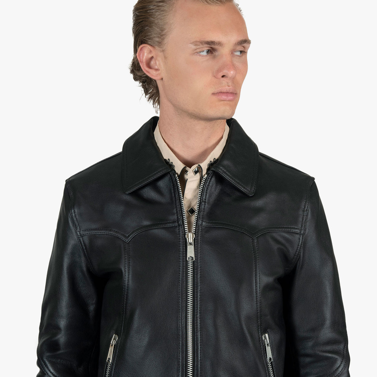 men leather jcket closeup