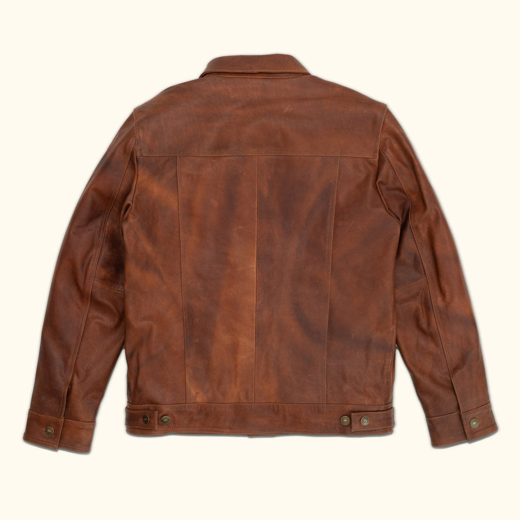 Brown leather jacket on a white background