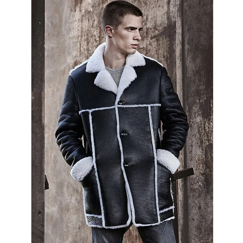 Men's Sheepskin White Fur Shearling Long Coat