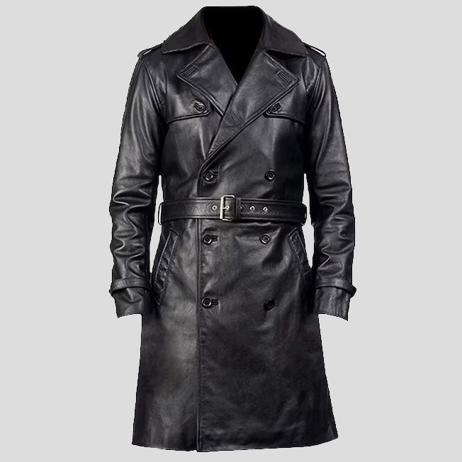 men real leather trench coat