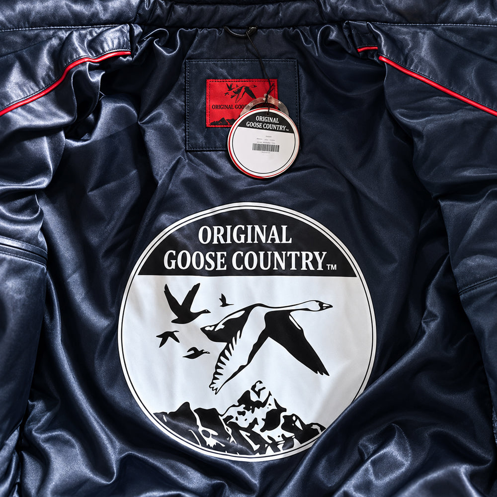 Goose Country Genuine Fox Collar Leather Bomber Jacket - USA Flag Theme