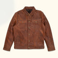 Brown leather jacket on a white background