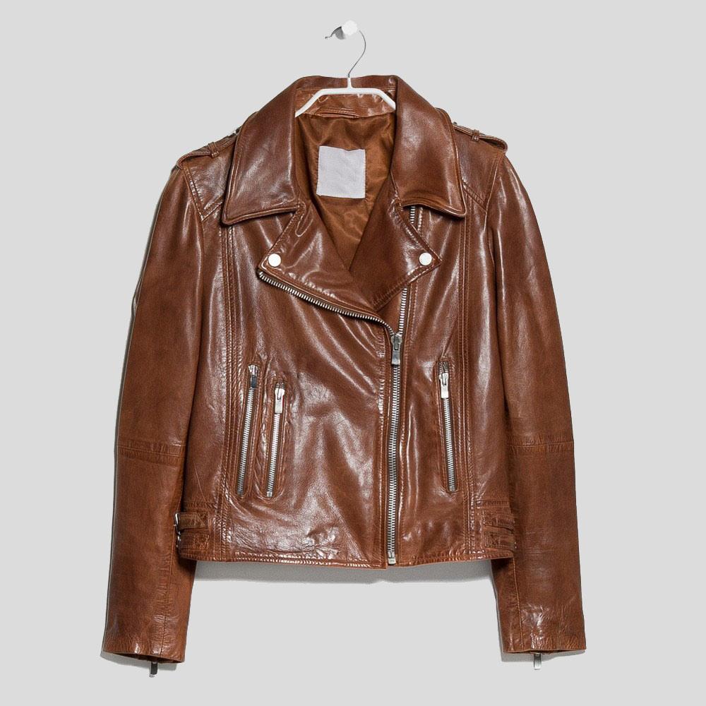 Brown leather jacket on a white background