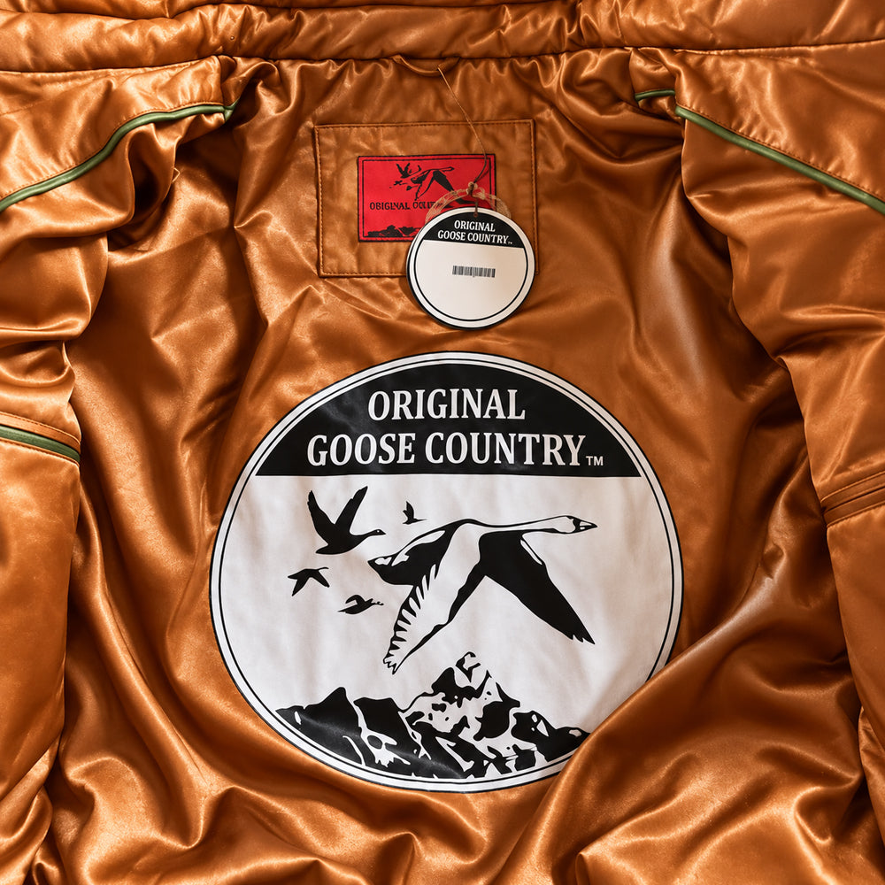 Green And Brown Leather V-Bomber Jacket - Goose Country Jacket With Original Fox Collar