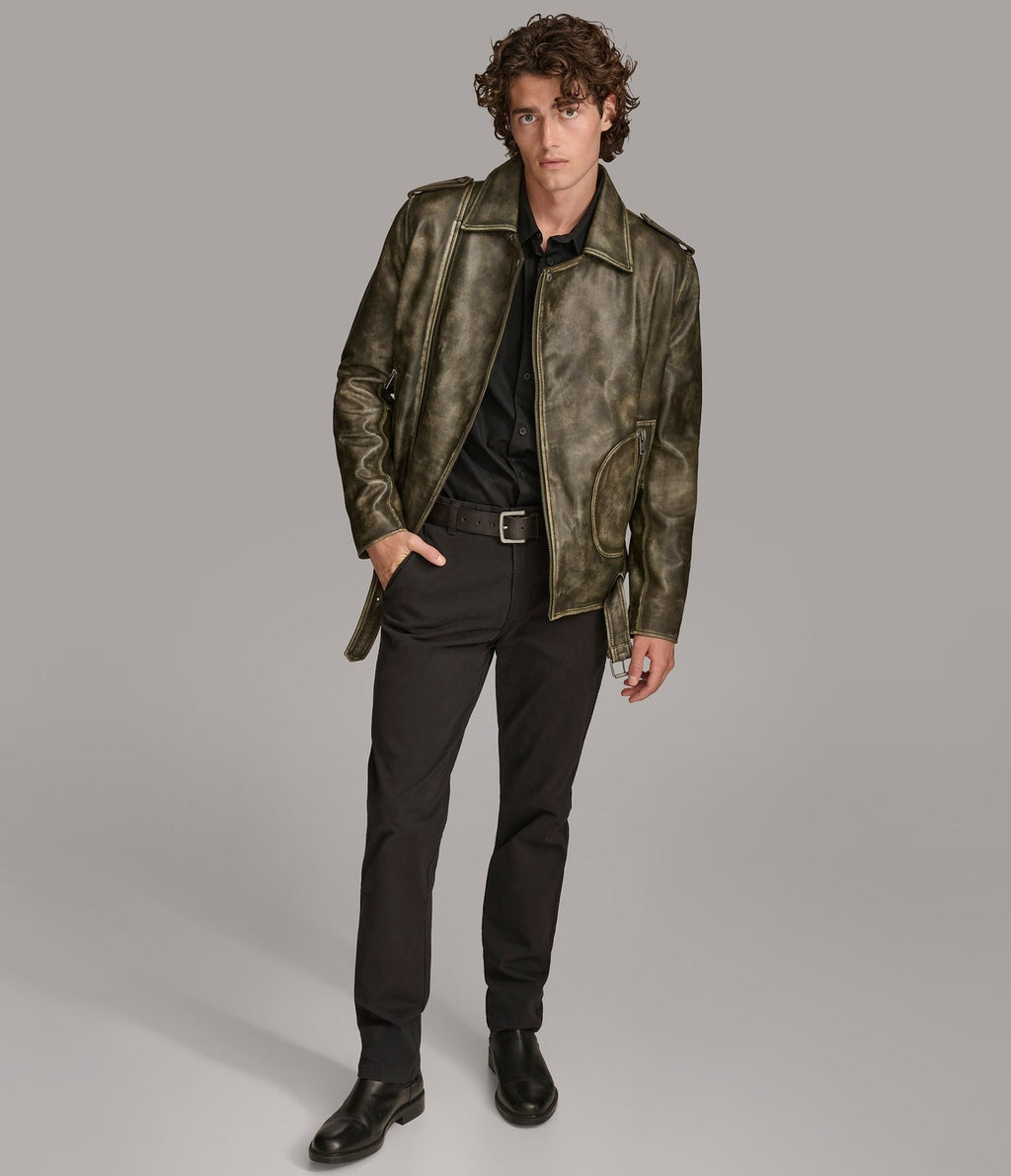 distressed leather jacket