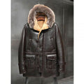genuine shearling caot with fox fur hood