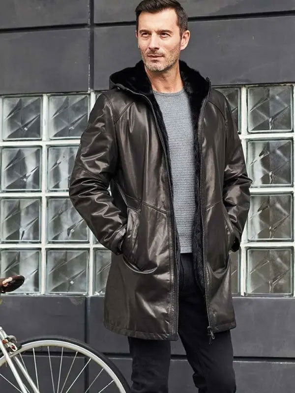 mens shearling long coat