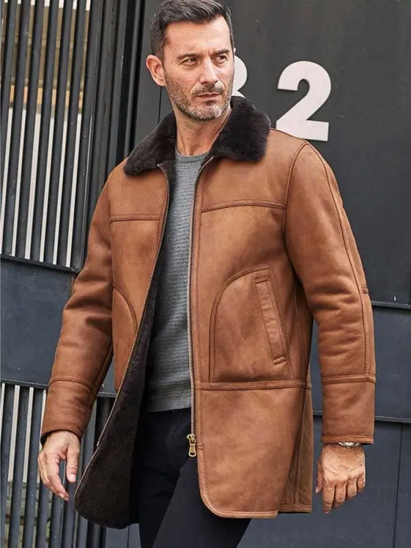 shearling leather coat for men